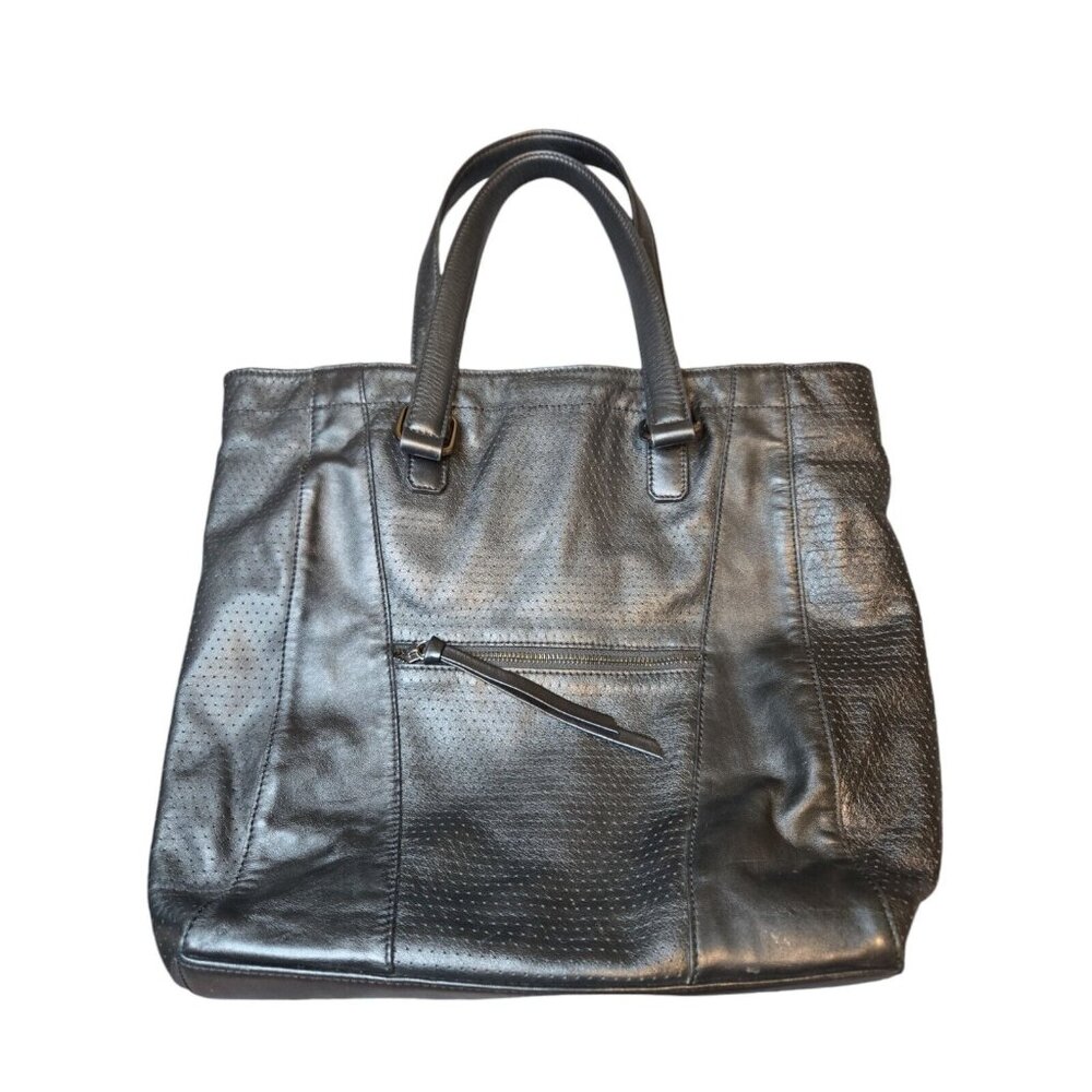 Black Genuine‎ Leather Shoulder Tote Bag Belle & Bloom
